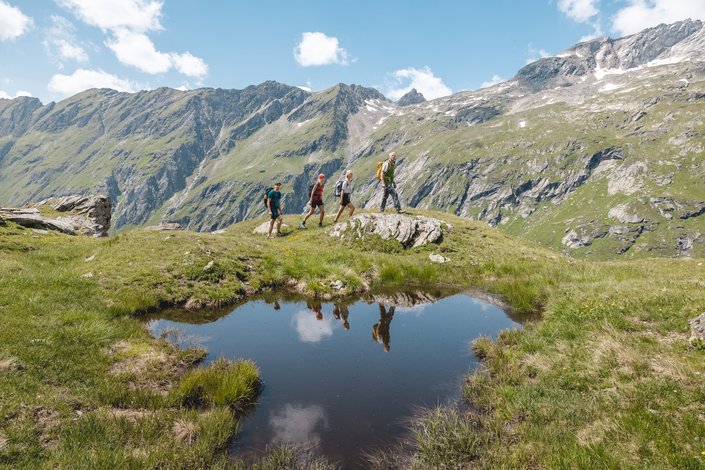 Hikers at a lake
