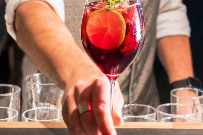 A spritz of berries is served