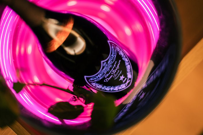 A Champagne Bottle in neon Light