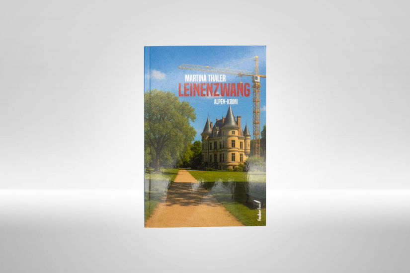 Das Buch 'Leinenzwang' von Martina Thaler zeigt ein prächtiges Schloss mit einem Baukran im Hintergrund.