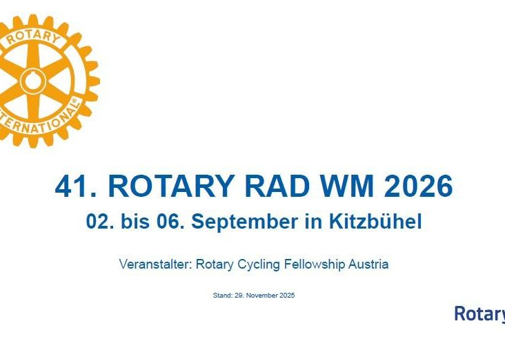 Grafik zur 41. Rotary Rad WM 2026 in Kitzbühel mit dem Rotary International Logo.