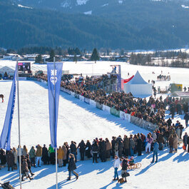 The playing field and spectator area at the snow polo match in Kitzbühel