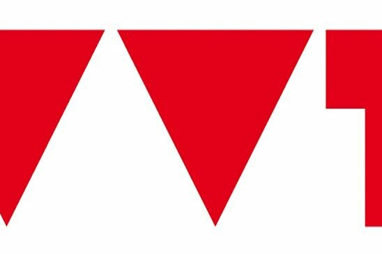 Rotes Logo des Verkehrsverbund Tirol mit den Buchstaben VVT auf weißem Hintergrund.