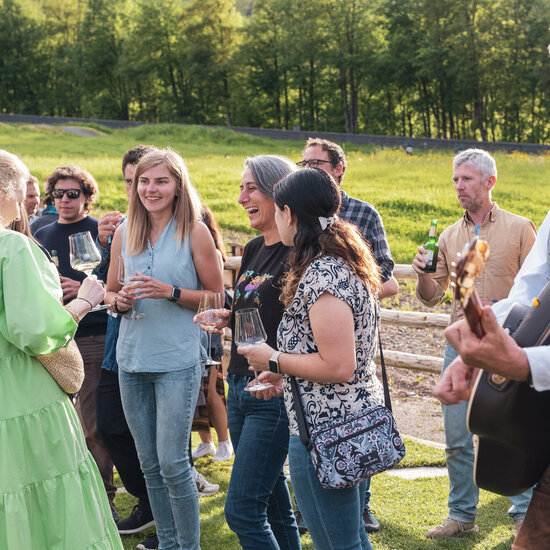 Lively conversations outside