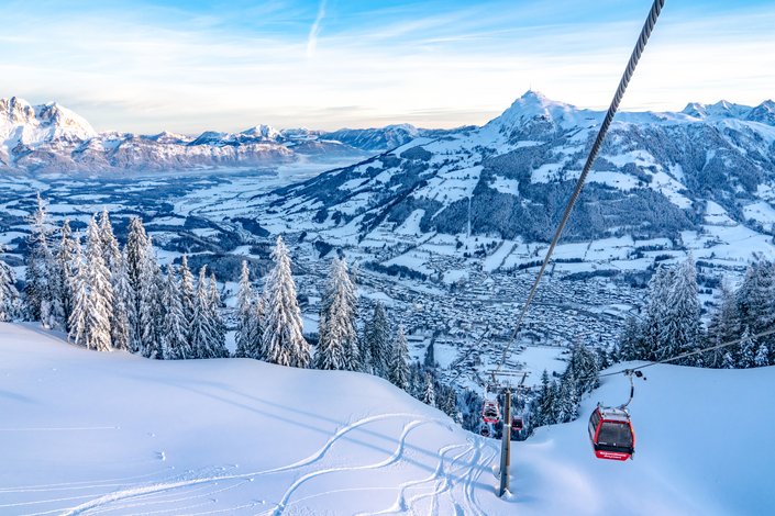 Hahnenkamm lift in winter landscape