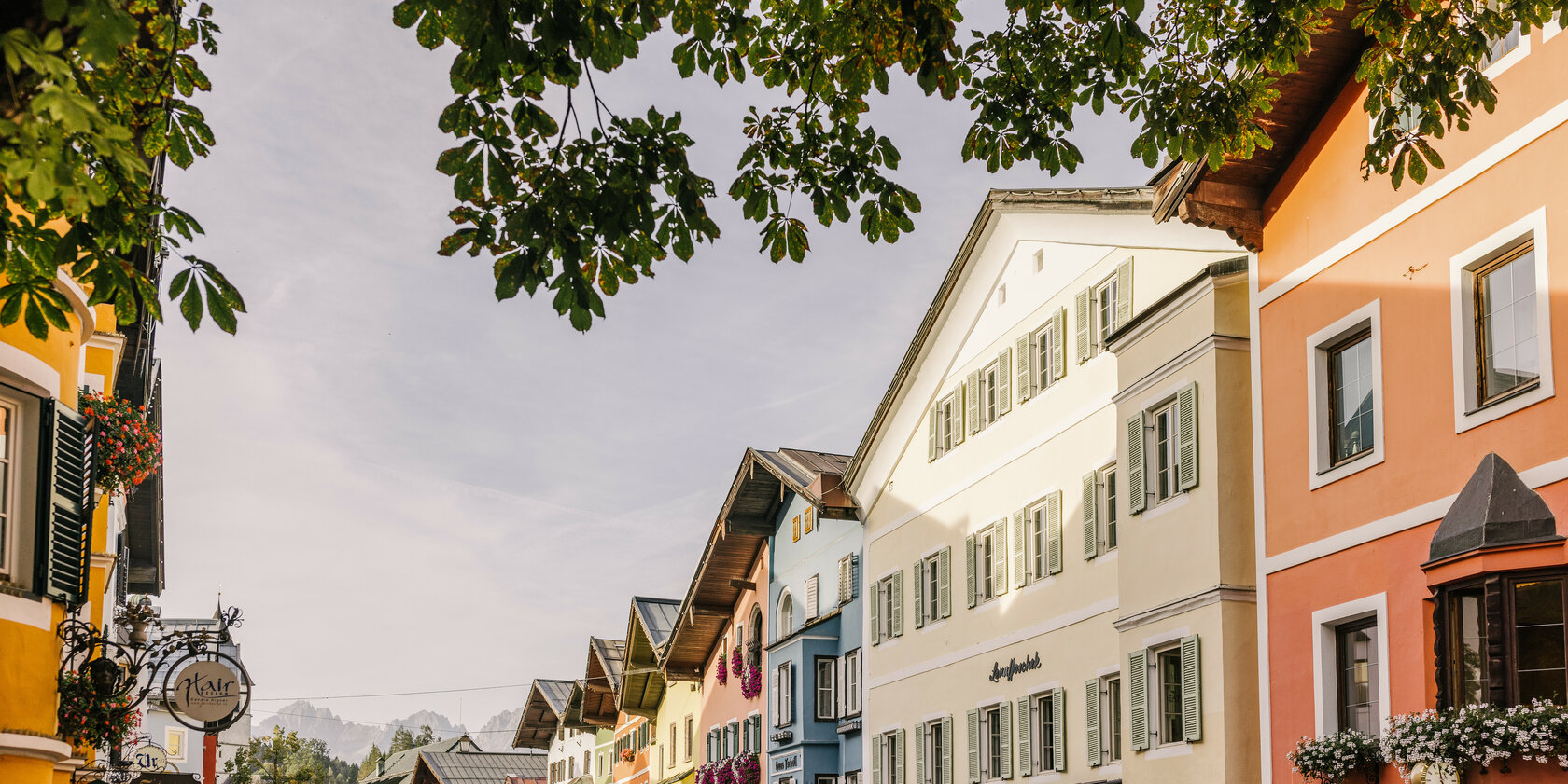 Kitzbühel town centre with its colourful house facades