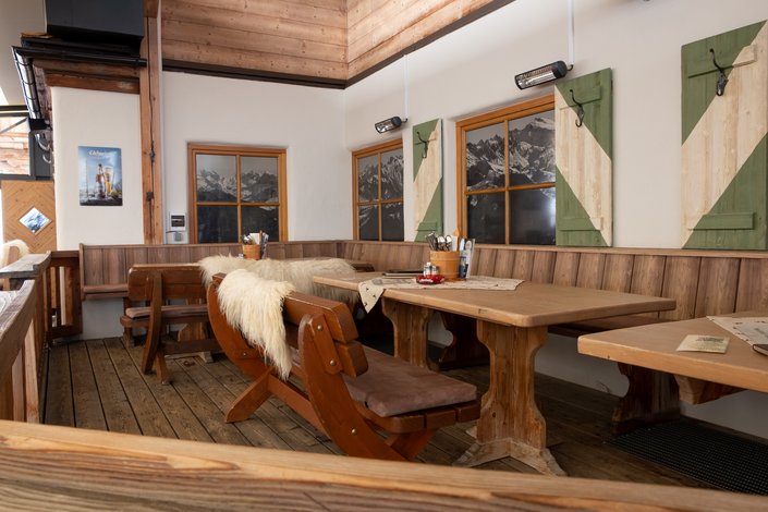 Tables and chairs inside