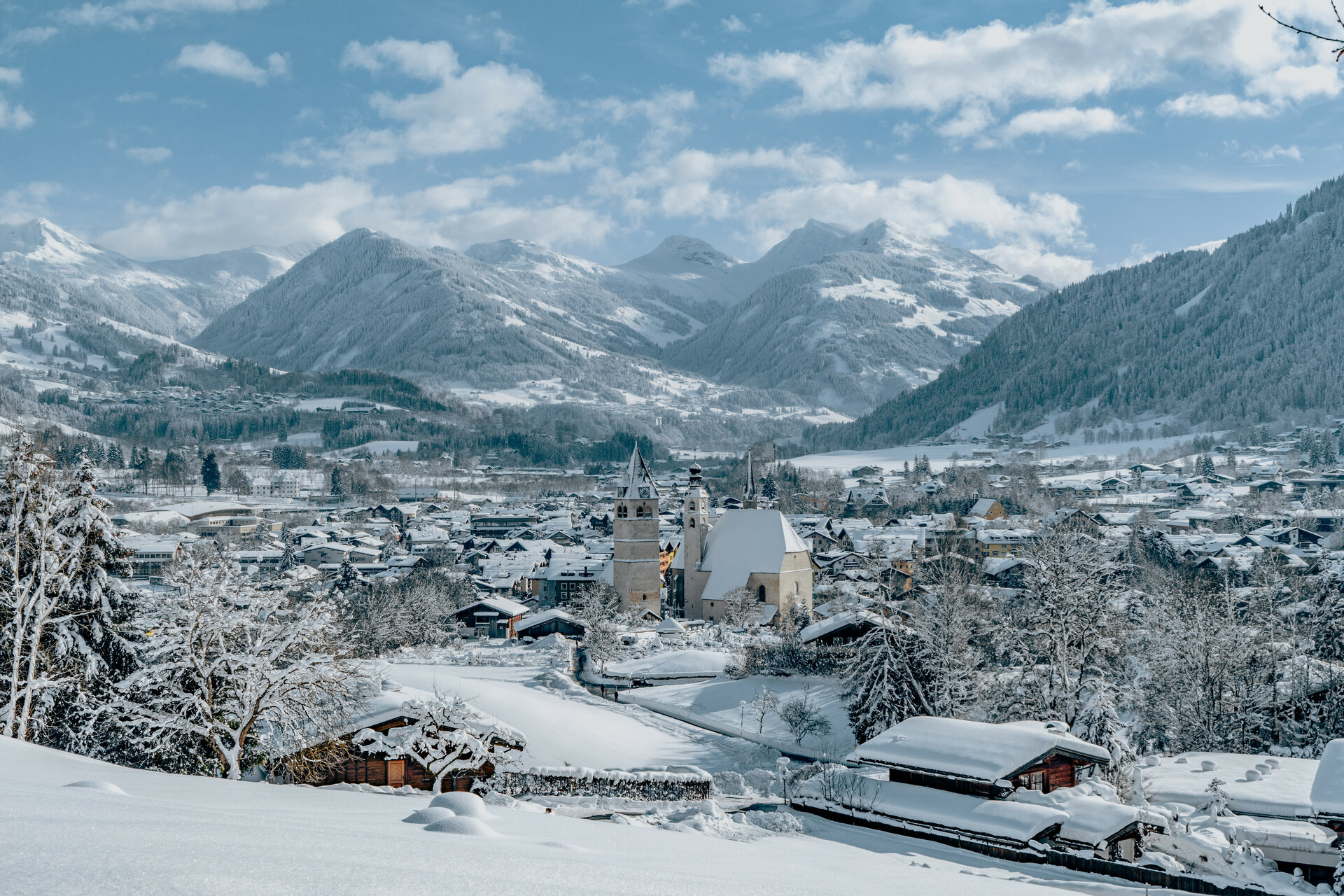 View of the town of Kitzbühel in winter