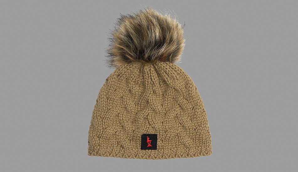 Knitted hat with faux fur pom pom - Beige