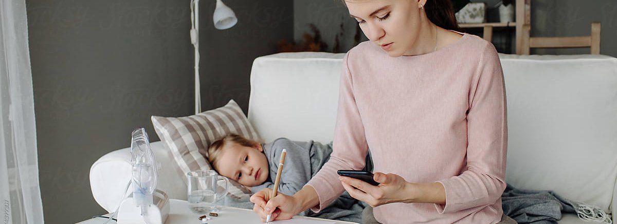 Mom and her Child sick in bed