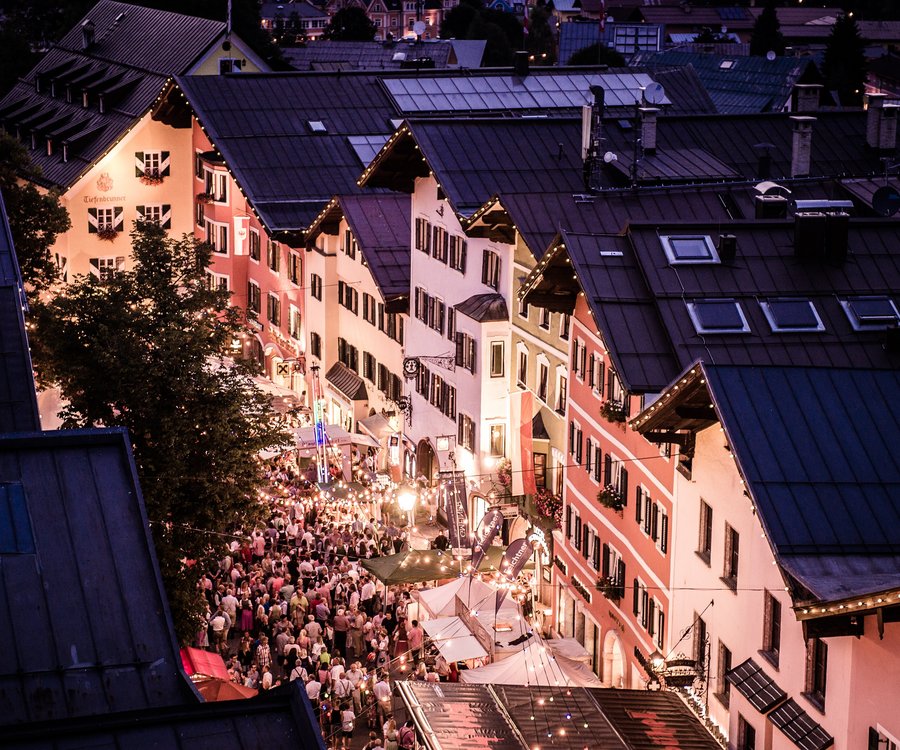 Kitzbuehel city center with beautiful lights