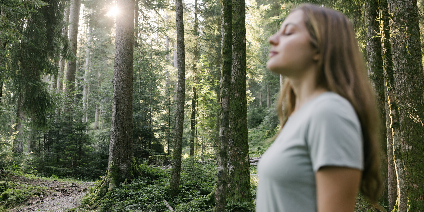 Take a deep breath in the woods