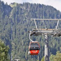 The Hahnenkamm Cable Car in Kitzbühel, with a view of the cable car route