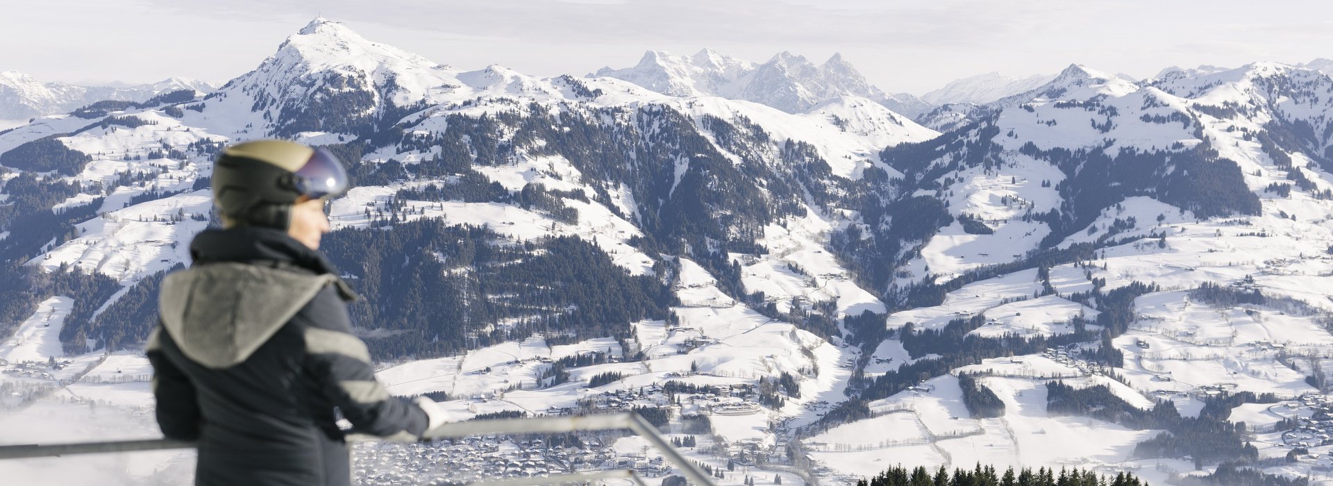 View of the snowy Kitzbühel and the Kitzbüheler Horn