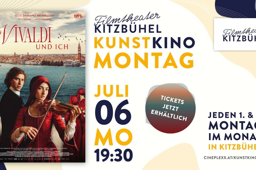 Vivaldi und Ich Ein Plakat für den Film "Wie das Leben manchmal spielt" mit einer Frau und einem Mann im Vordergrund. Die Veranstaltung findet am Montag, den 3. November, im Kunstkino Kitzbühel statt.