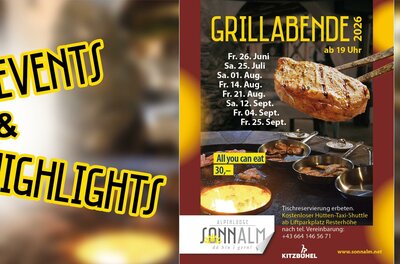 Grillabende Ein Plakat für die Grillabende 2026 mit BBQ-Gerichten und Informationen zu Terminen. Es lädt ein, an verschiedenen Tagen im Sommer teilzunehmen.